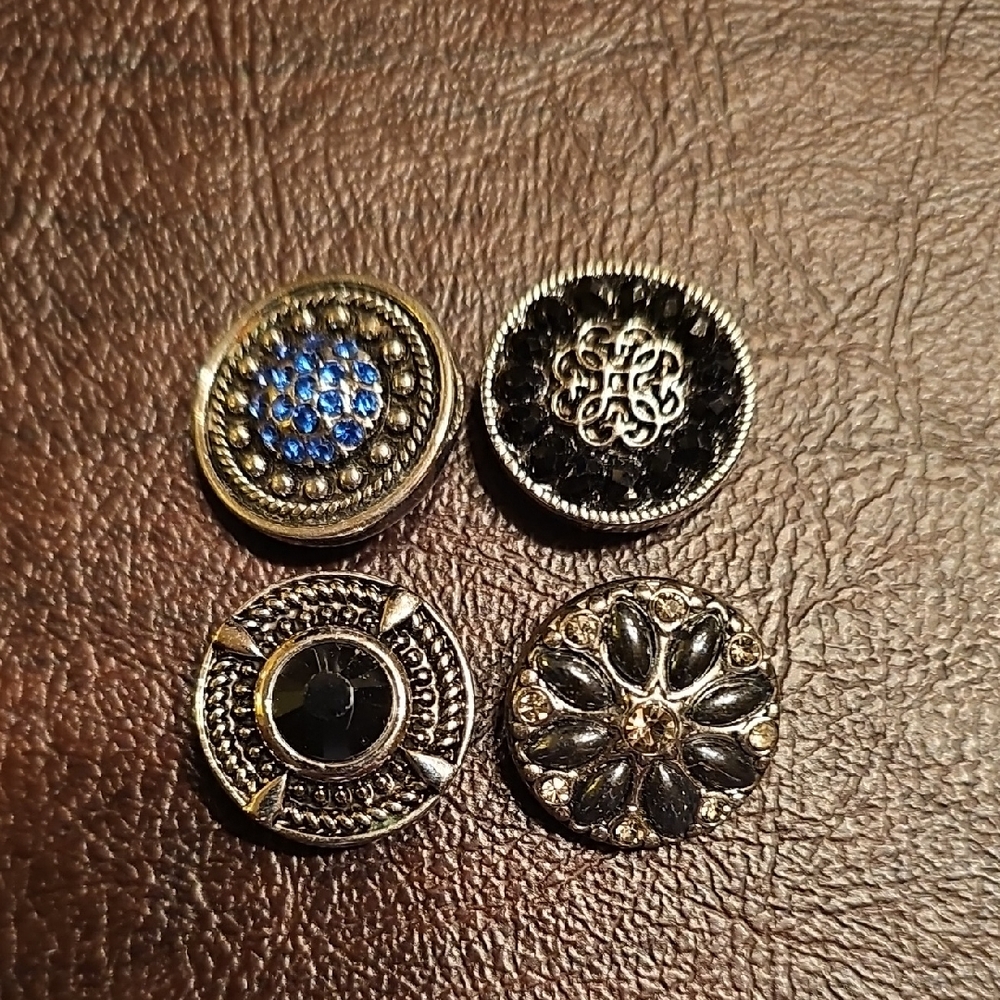 4 Ginger Snaps Royal Blue Black Crystals  Pewter Silver Jewelry